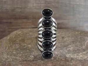 Navajo Indian Sterling Silver & Onyx Row Ring - Thomas Yazzie - Size 6.5