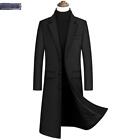 Men's Youth Fashion Lapel Wool Blend Quilted Slim Long Trench Coat Overcoat 0519
