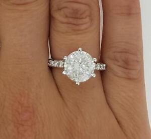 1.35 Ct 6 Prong Pave Round Cut Diamond Engagement Ring VS2 D White Gold Treated