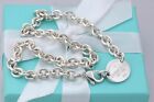 Please Return To Tiffany & Co Silver Oval Tag Chain Link Choker Necklace Boxed