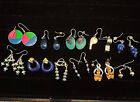 Lot of 11 Pierced Earrings Dangle Drop, Silver Tone, Blue, Green, Yellow