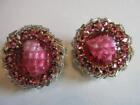 Vintage Miriam Haskell Pink Poured Art Glass Gripoix Rhinestone Bead Earrings