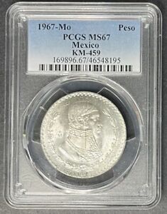 1967-Mo Mexico Silver Un Peso PCGS MS-67, Buy 3 Items, Get $5 Off!