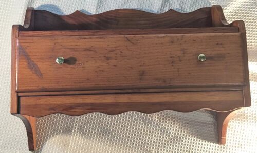 Antique Handmade Pine Wood Display Shelf With Drawer Country Farmhouse Scroll