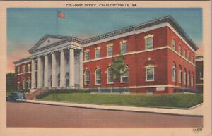 Charlottesville Virginia Post Office Old Car Flag Waving Postcard