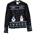 Michael Simon Women’s Christmas Snowman Cardigan Sweater Size Large Blue White