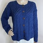 Aran Sweater Market M Blue Cable Knit Cardigan 100% Merino Wool Fisherman NEW