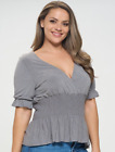 Charcoal Gray SIZE 2XL Shirt Top WOMENS PLUS Short Sleeves V NECK Empire Waist