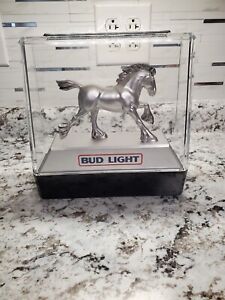New ListingBUDWEISER BUD LIGHT VINTAGE 1980'S CLYDESDALE SILVER HORSE IN  ACRYLIC CASE