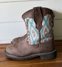 Ariat Fatbaby Boots Size 9.5 B Brown Leather Southwestern Turquoise Shaft