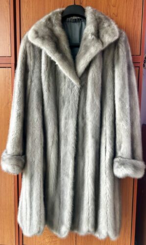 Real Natural mink Fur Coat Jacket blue mink голубая норка Size L