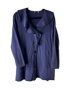 Fenini Womens Large Ruffled V Neck Button Tunic Shirt Artsy Lagenlook USA