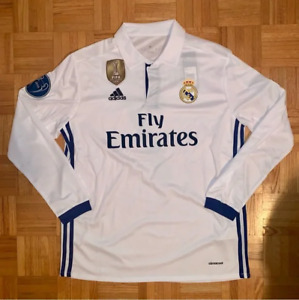 Ronaldo Real Madrid 2016 Jersey Home Long Sleeve White UEFA CL Jersey XL