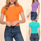 Womens Basic Crop Top Slim Fitted Short Sleeve T-Shirt Stretch Cotton Solid