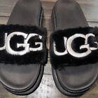 Ugg Laton Fur Slides SIZE 7 Sandals Shoes Slippers  Black White Womens