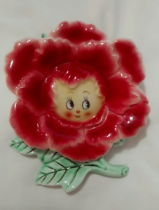 Vintage PY Anthropomorphic Rose Flower Face Pixie Wall Pocket - Japan - Kitsch!