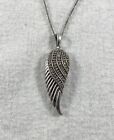 JWBR Sterling Silver Pave Diamond Angel Wing Pendant Necklace 18” Long