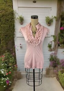 Light Pink Ruffle Blouse Top Sleeveless Y2K Fairy Boho Cottage Coquette Frilly L