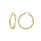 14K Gold Diamond-cut 3x30mm Lightweight Round Hoop Earrings