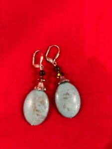 Earrings Dangle Turquoise & Amber Beads
