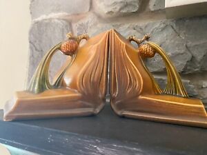 Roseville Pine Cone 1936 Bookends 1-4 Brown 1936 Ceramic Art Pottery - MINT!!!!