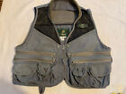 Vintage Men's Orvis Gray Fly Fishing Vest Zip Up Pockets Nylon Poly blend Sz Med