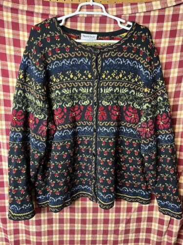 Vintage North Style Multicolored Knit Button Front Cardigan Sweater Size 3XL