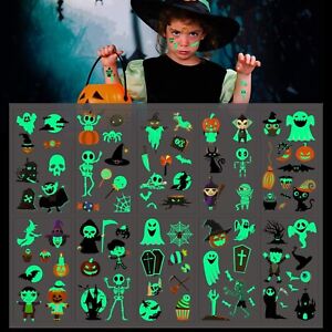 10 Sheets Fun Glow in The Dark Waterproof Temporary Halloween Tattoos for Kids