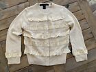 Marc Jacobs Wool Cashmere Ruffled Ribbon Cropped Cardigan Sweater XS Cream Ivory