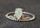 White Fire Opal Topaz Crown Princess Sterling Silver Ring Jewelry Size 7  1881