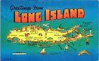 Vintage Map Points Postcard ~ Greetings Long Island NY Huntington Station Cancel