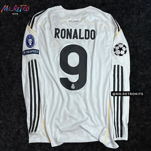 Ronaldo #9 Real Madrid 2009/10 Long Sleeve UCL Home Retro Football Jersey XL