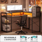 Reversible L Shaped Gaming Desk with LED Lights & Power Outlets ＆ Monitor Stand
