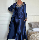 Silky Vintage Long Nightgown and Robe Set Women Cami Pajama Set