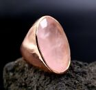Solid 925 Sterling Silver Natural Pink Rose Quartz Gemstone Mens Ring Jewelry