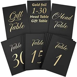 Black Table Numbers 130 For Wedding Reception With Gold Foil Table Number Cards