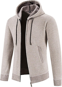 Men'S Fleece Lined Cardigan Hoodies for Men Sherpa Lined Full Zip Sweater Jacket