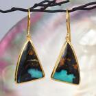 Earrings Multicolor Bacan Chrysocolla Cabochon & 18K Gold Vermeil Sterling 7.33g