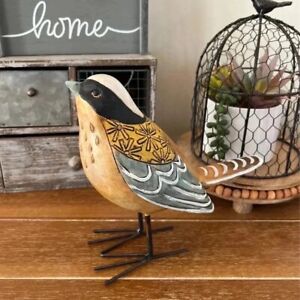 New Decorative Rustic Carved Bird With Wire Legs