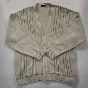 Vintage BHS Grandad Knitted Cardigan Beige striped Size XXL Oversized