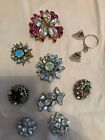 Lot of 12 assorted vintage pins, includes earrings, and 1 ring..