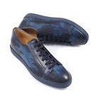Santoni Navy Blue Camo Print Leather Low-Top Sneakers US 12.5 Shoes