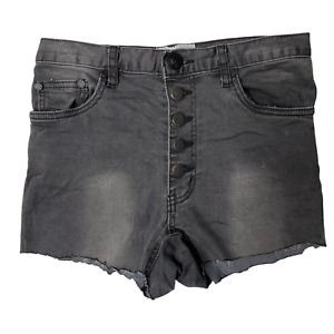 One Teaspoon Shorts 24 Gray Black  Long Lovers Exposed Button Fly Stretch Denim
