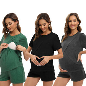 Women's Breastfeeding Set Maternity 2pcs Nursing Pajama Sleepwear Shirt,Shorts