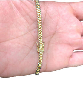 14k Solid Yellow Gold Miami Cuban Link 4mm Chain Necklace Bracelet 7