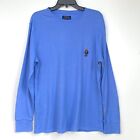 POLO Ralph Lauren Rugby Bear Waffle Knit T-Shirt Long Sleeve Cotton Blue Large