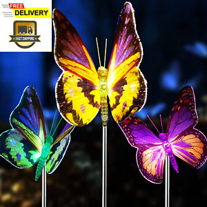 Outdoor Solar Garden Lights,3 Pack Solar Butterfly Decorative Lights, Waterproof