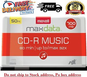 CD-R Blank Media Spindle Maxell Audio Music 32 x 80 Minute 700MB Player 50 Pack