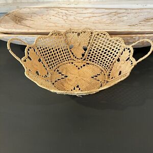 Vintage Basket Lace Hand Woven Wicker Delicate Boho Cottagecore Wired 10”