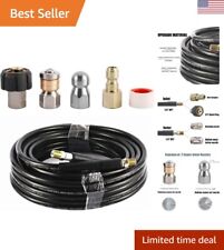 Powerful Sewer Jetter Kit - 50ft Hose, Button Nose & Rotating Nozzle - 5800 Psi